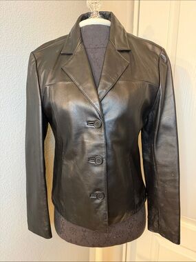 Tiboa Leathers Black Leather Button-Front Jacket Blazer Size Small